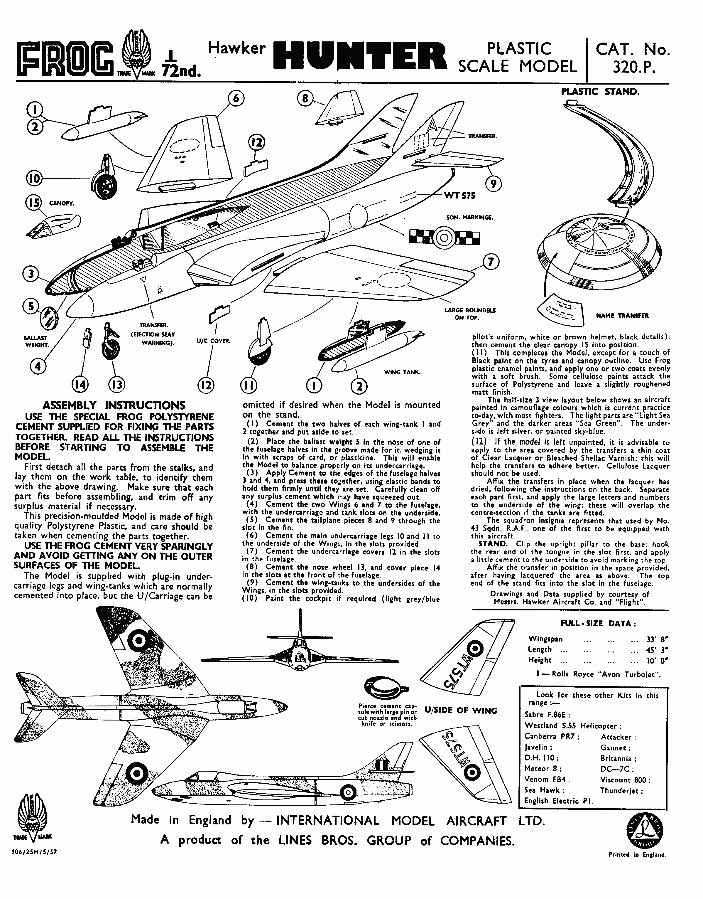 FROG 320.P Hawker Hunter instructions sheet